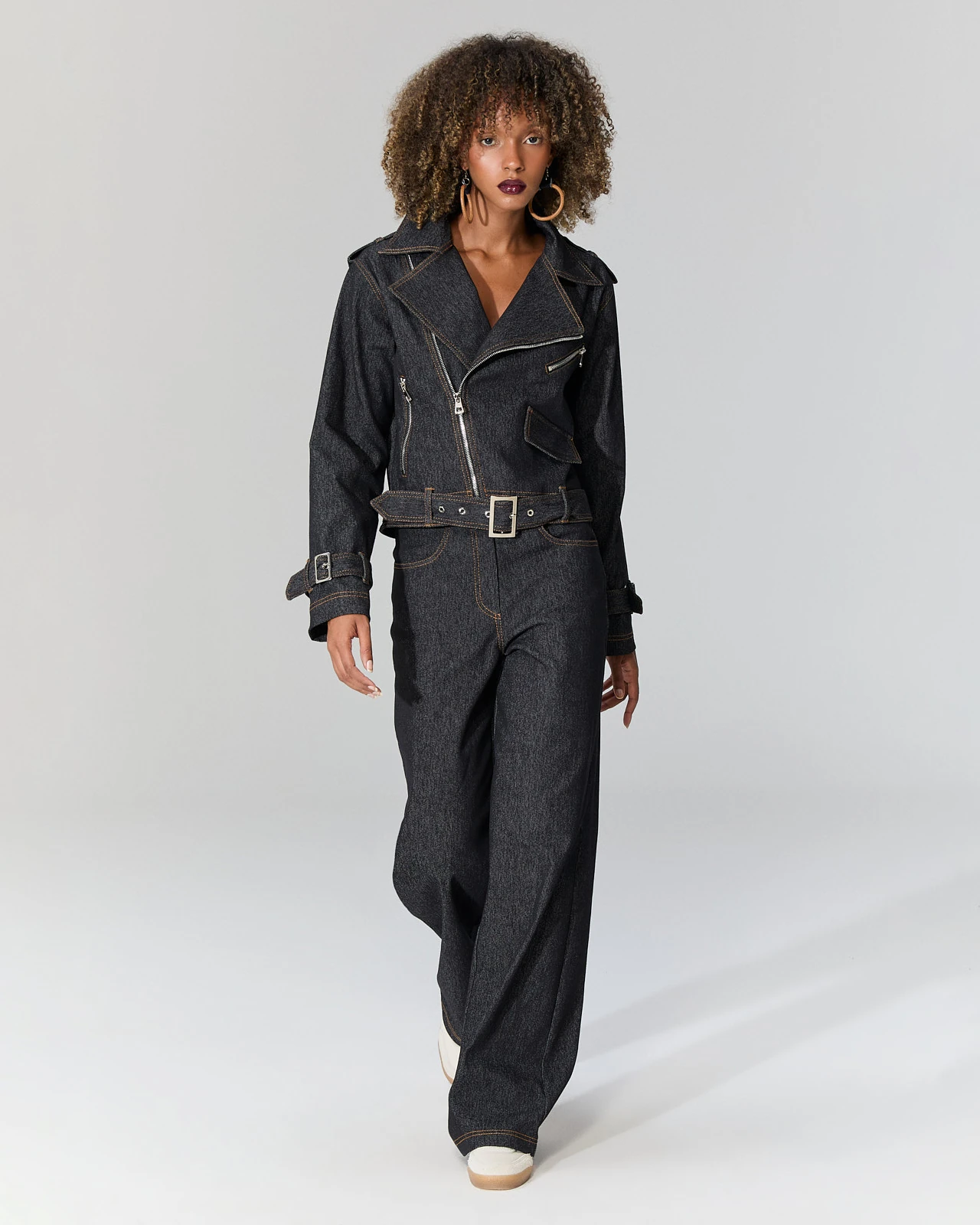 Fermuarlı Denim Ceket - Mavi