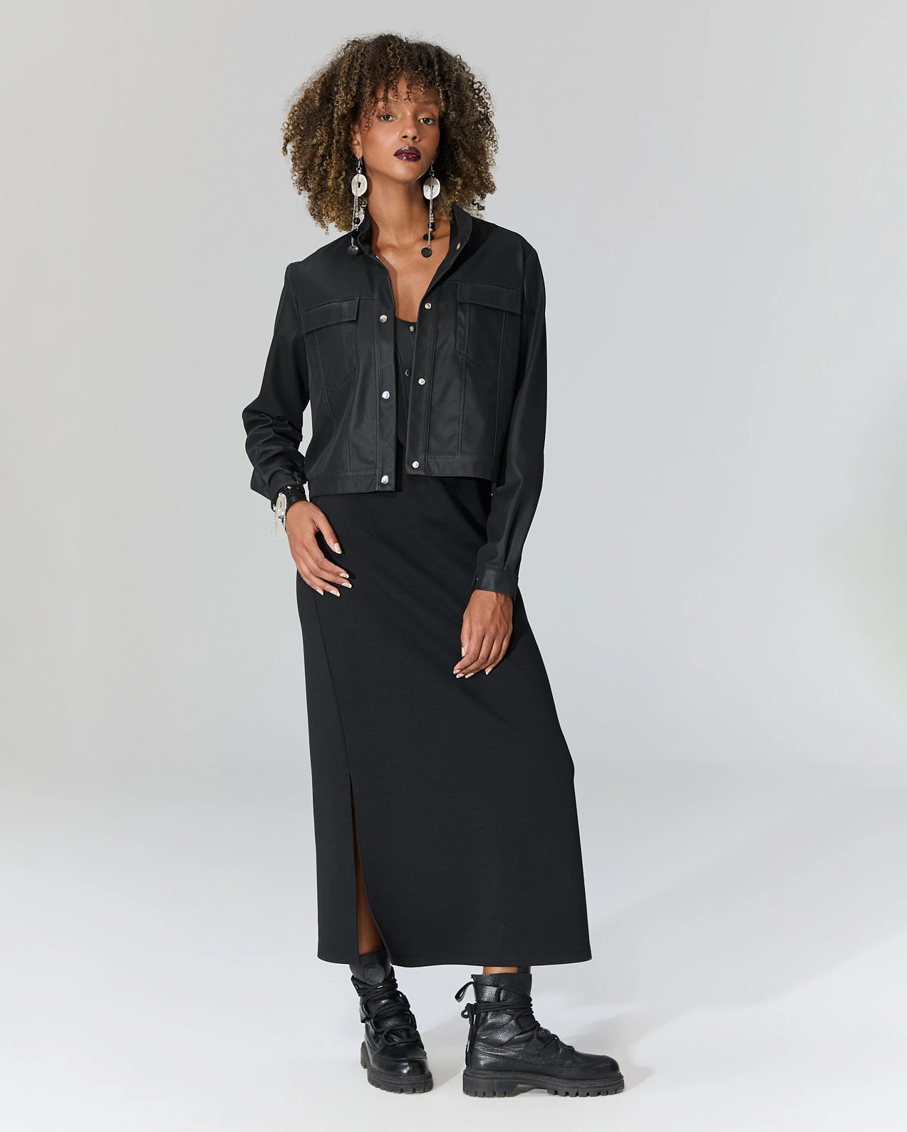 Kısa Deri Ceket - Siyah