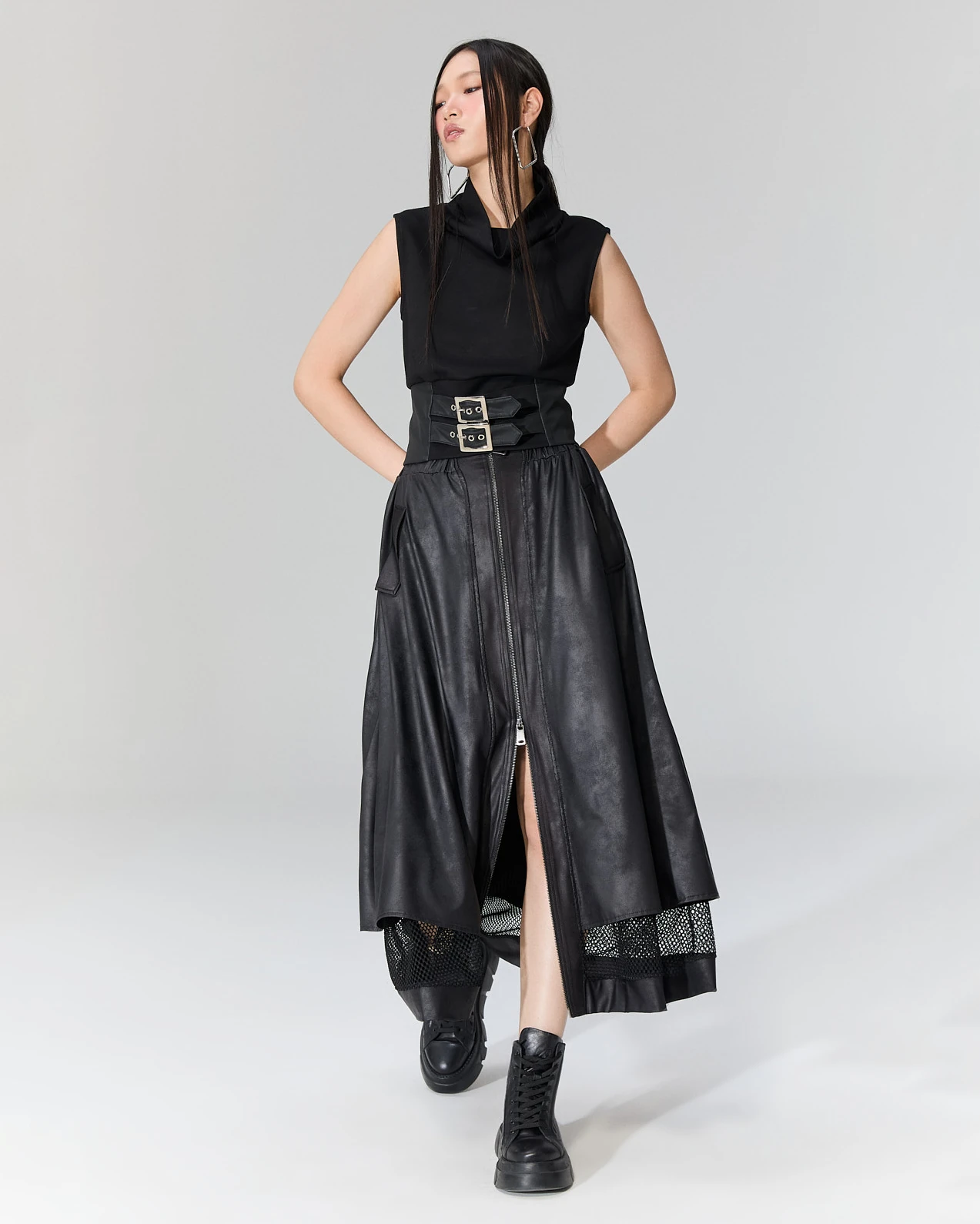 Çift Kemerli Crop - Siyah