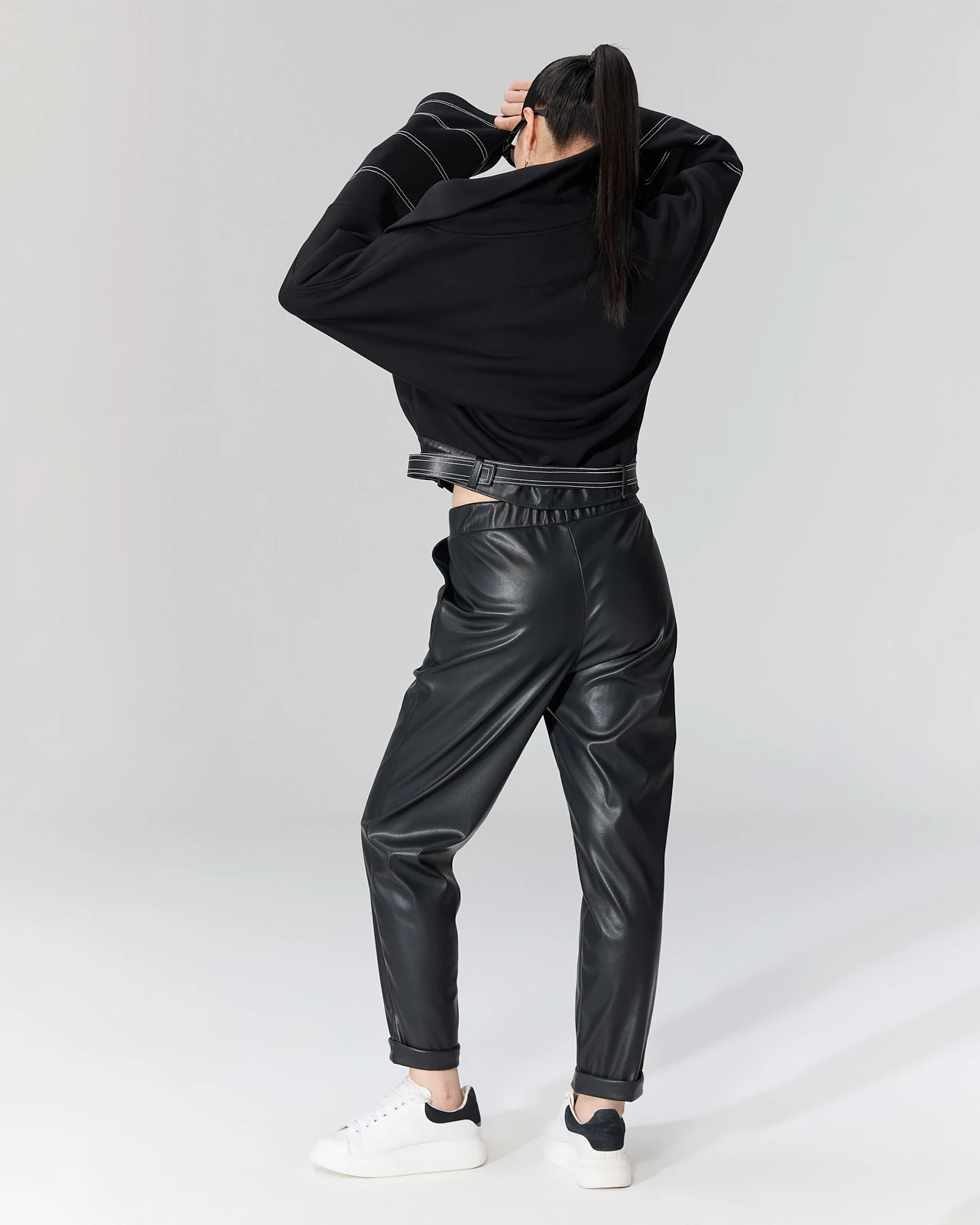 Duble Paçalı Deri Pantolon