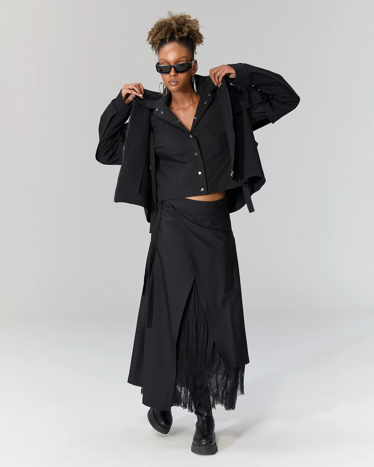 Tül Detaylı Etek - Siyah