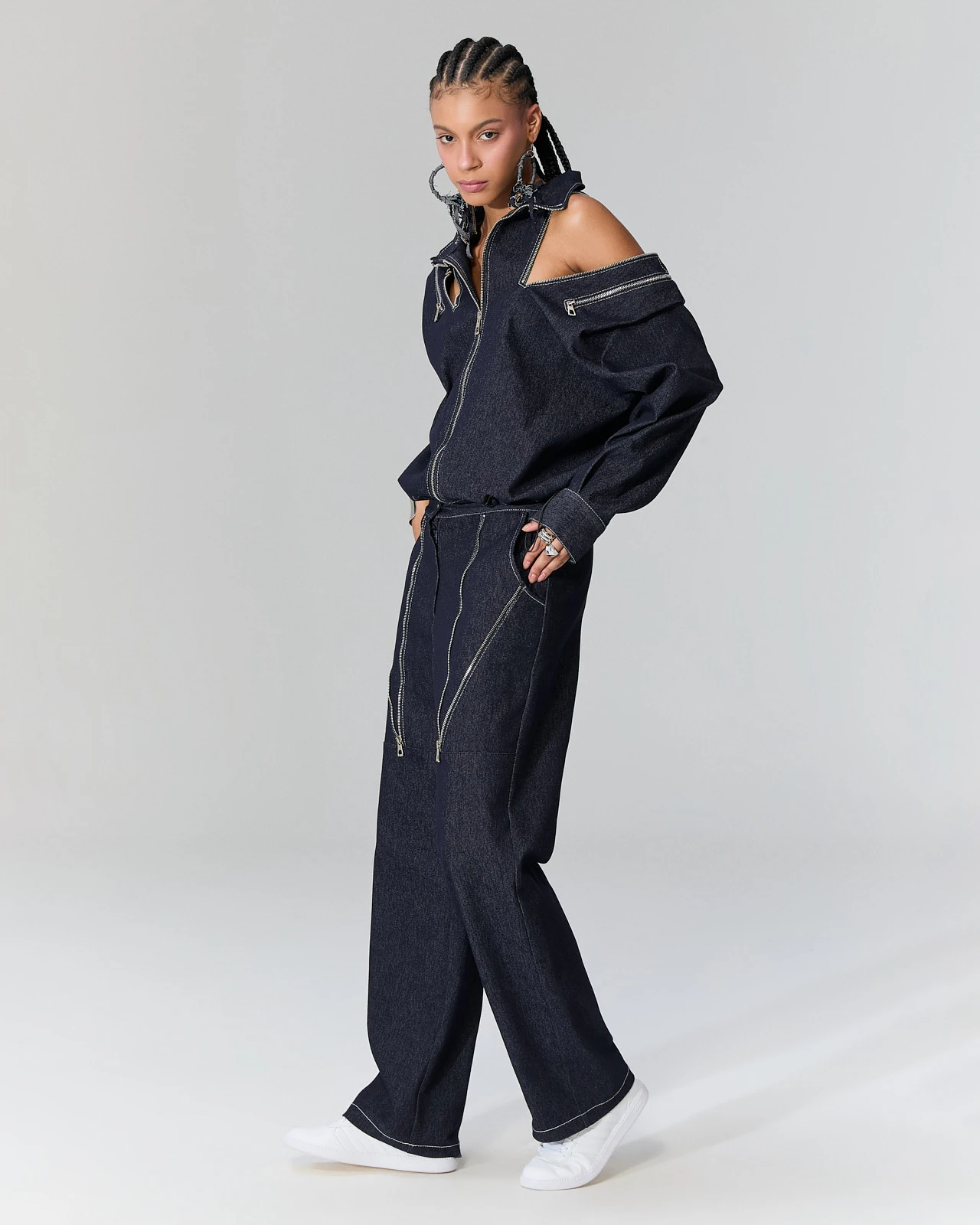 Çift Fermuarlı Denim Ceket