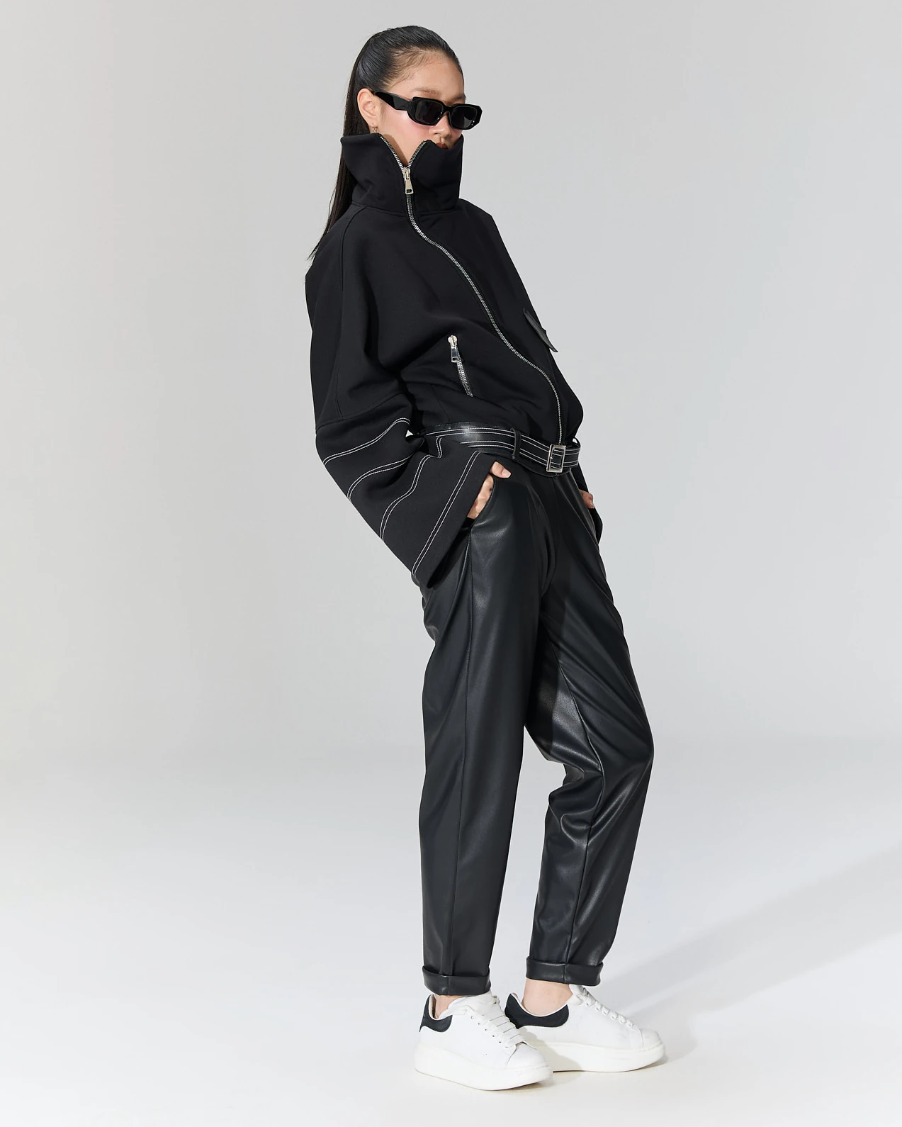 Duble Paçalı Deri Pantolon