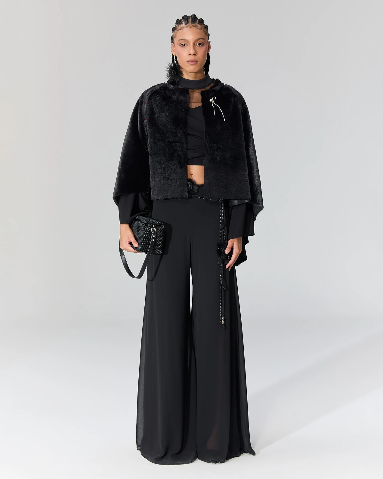 Çift Taraflı Peluş Ceket - Siyah