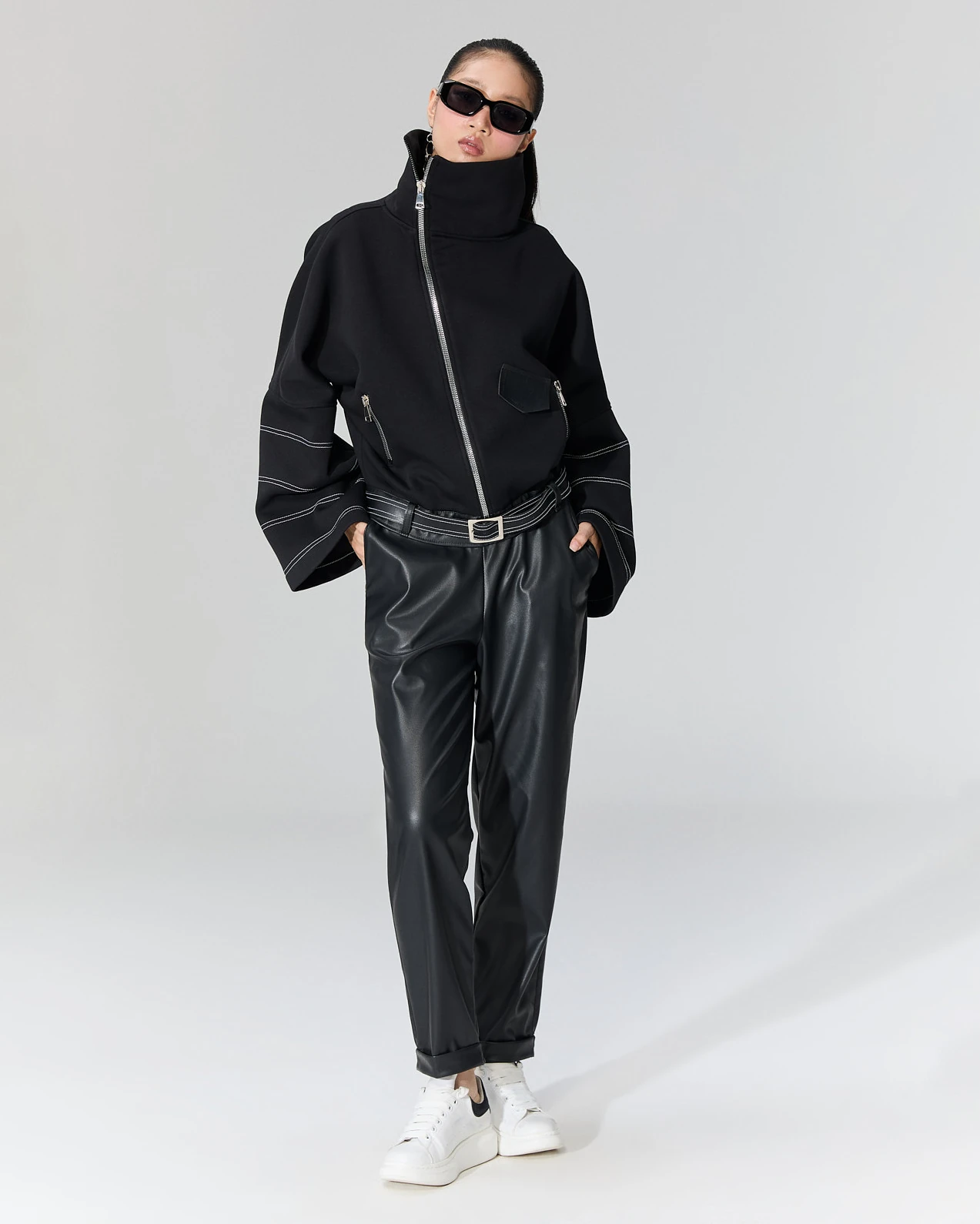 Duble Paçalı Deri Pantolon