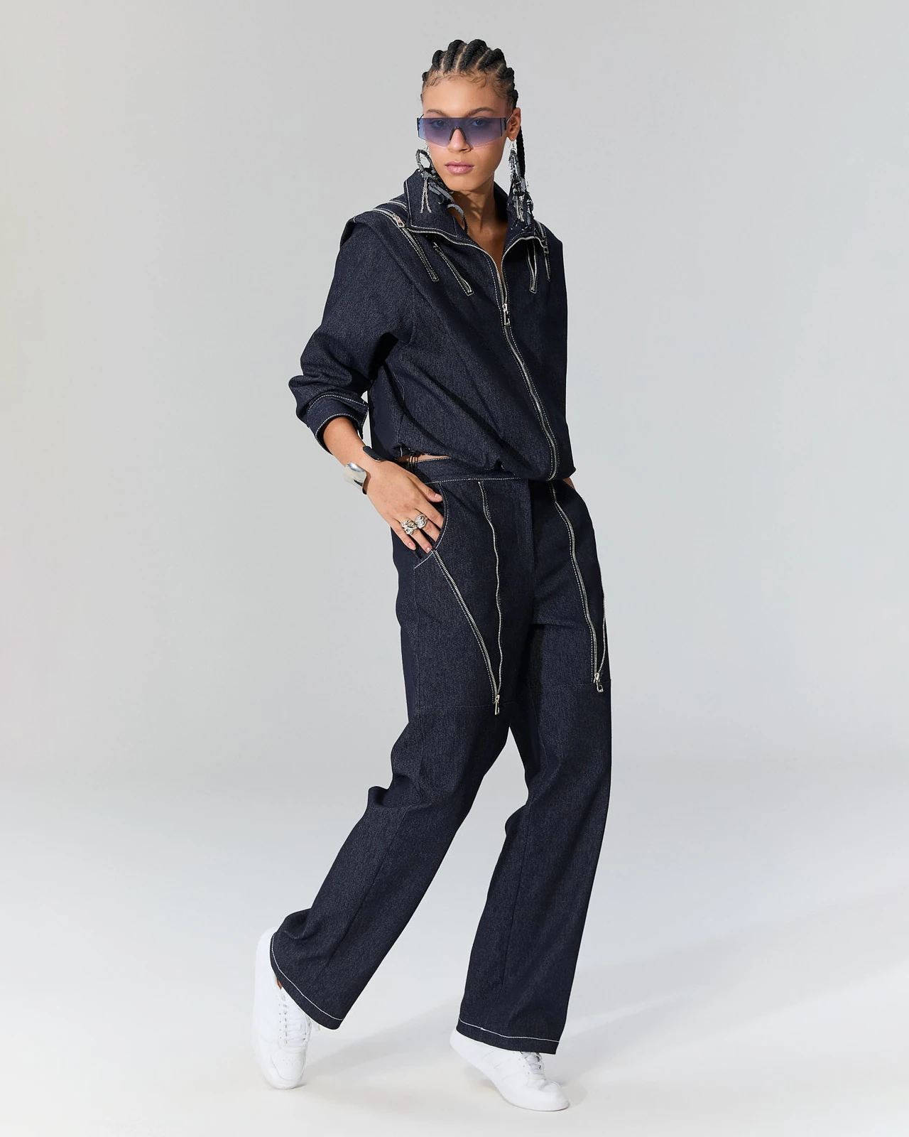 Çift Fermuarlı Denim Ceket