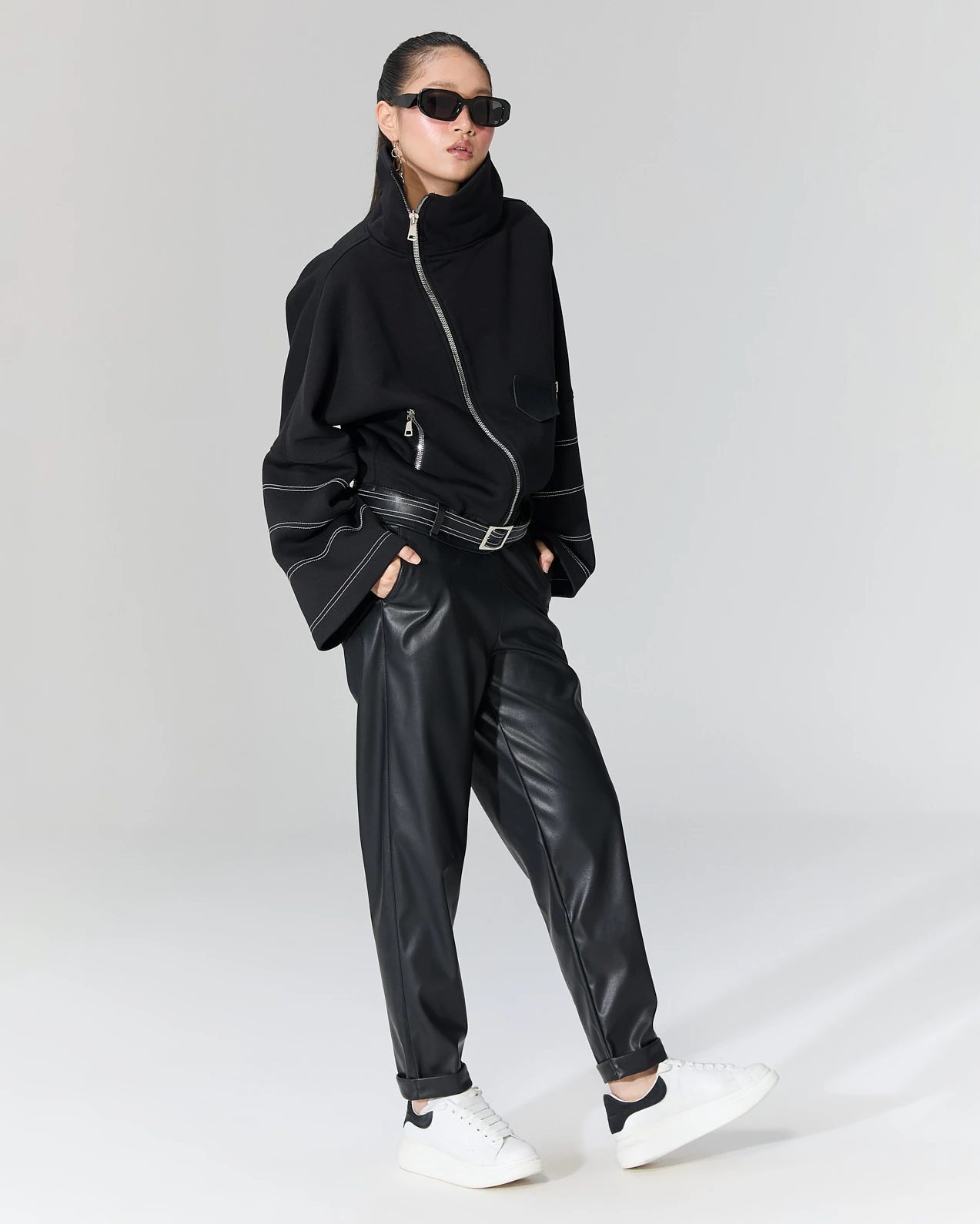 Duble Paçalı Deri Pantolon