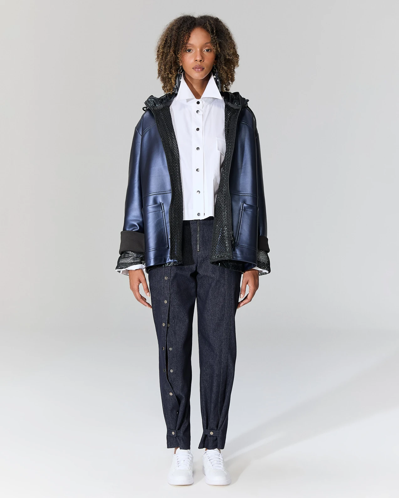 File Detaylı Deri Ceket