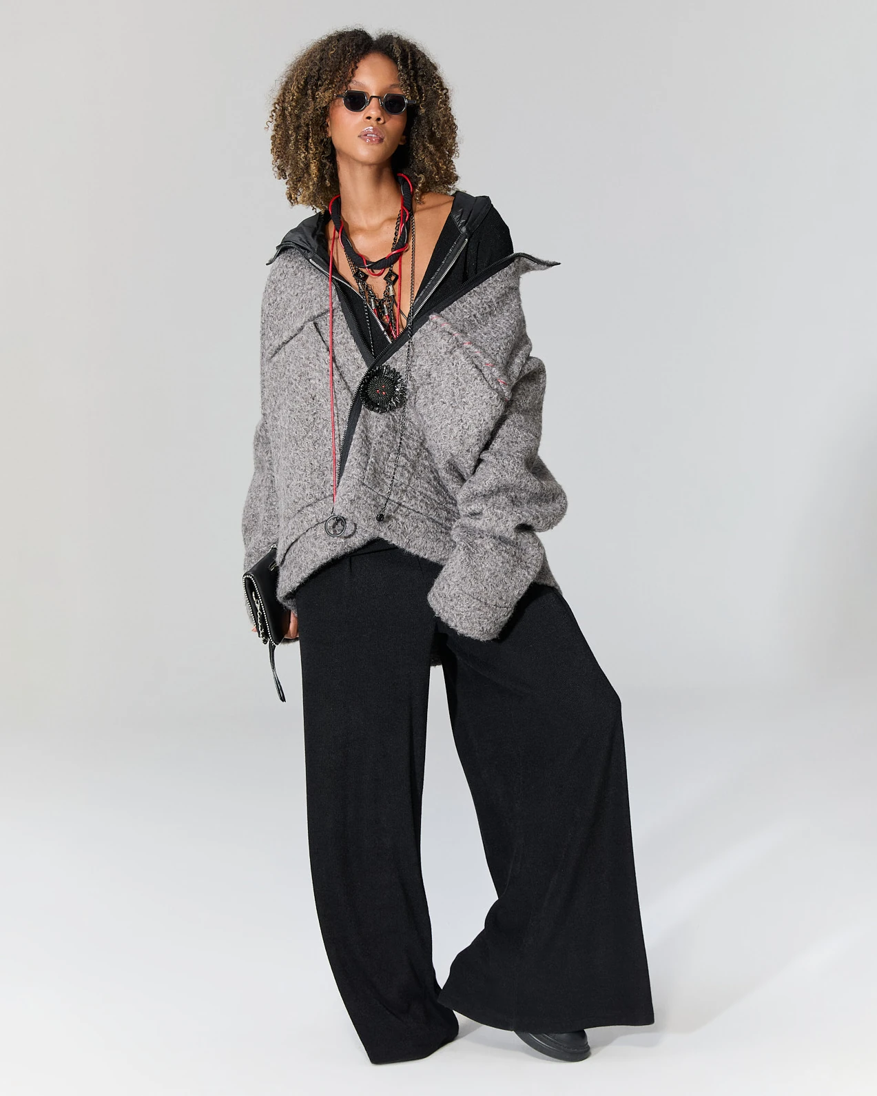 Dikiş Detaylı Kısa Kaban - Gri