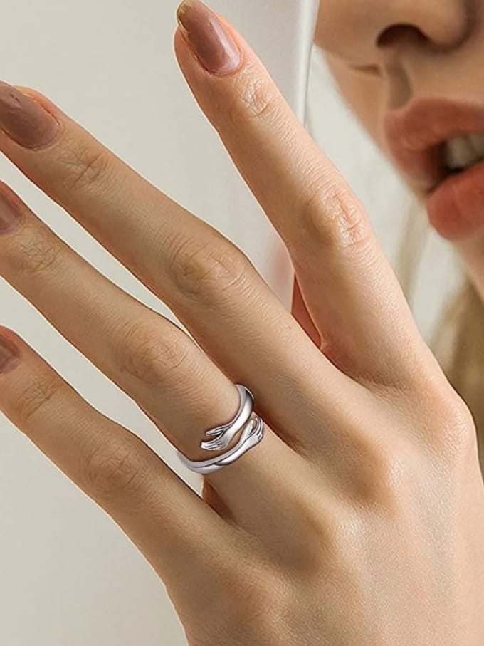 925 Ayar Gümüş Ayarlanabilen Sarılan Eller Yüzük