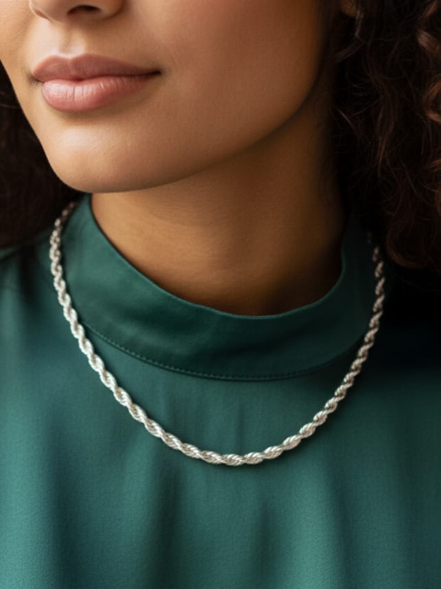 925 Ayar Gümüş 4,5 mm Halat Burgu Zincir 