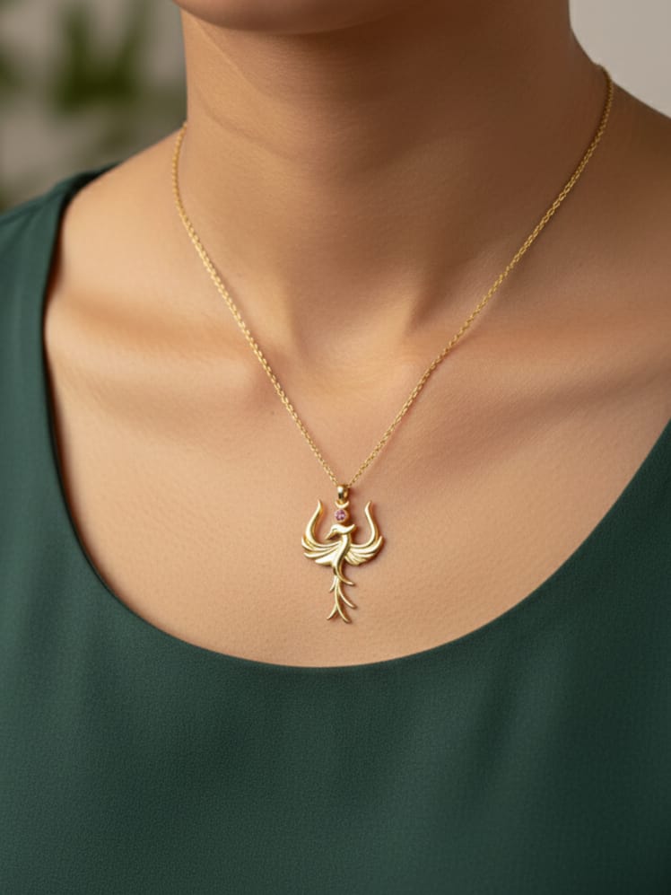 925 Ayar Gümüş Turmaline Taşlı Anka Kuşu Kolye