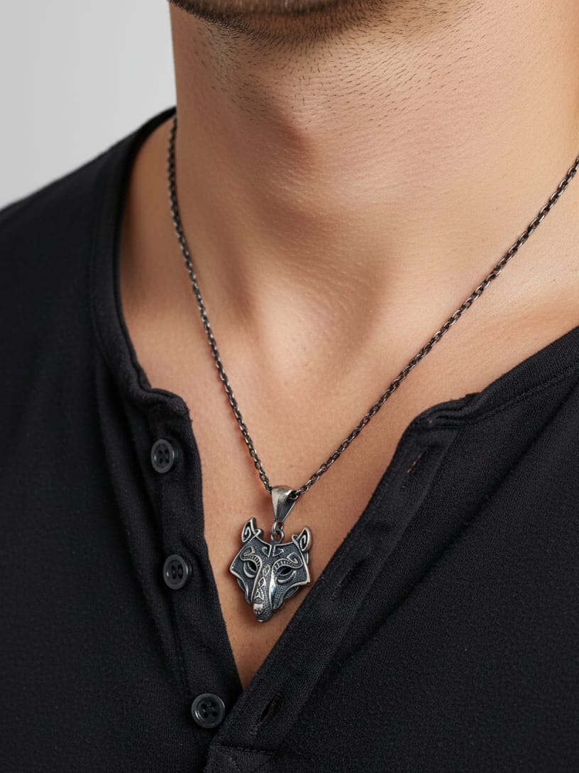 925 Gümüş , Unisex Türk Mitoloji Kurt Kolyesi