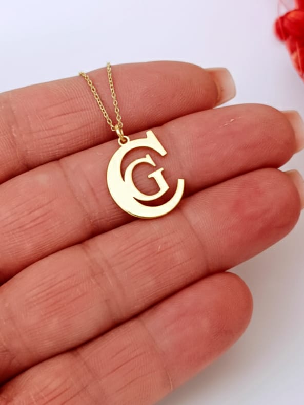 925 Ayar Gümüş Kişiye Özel İçiçe 2 Harfli Kolye 