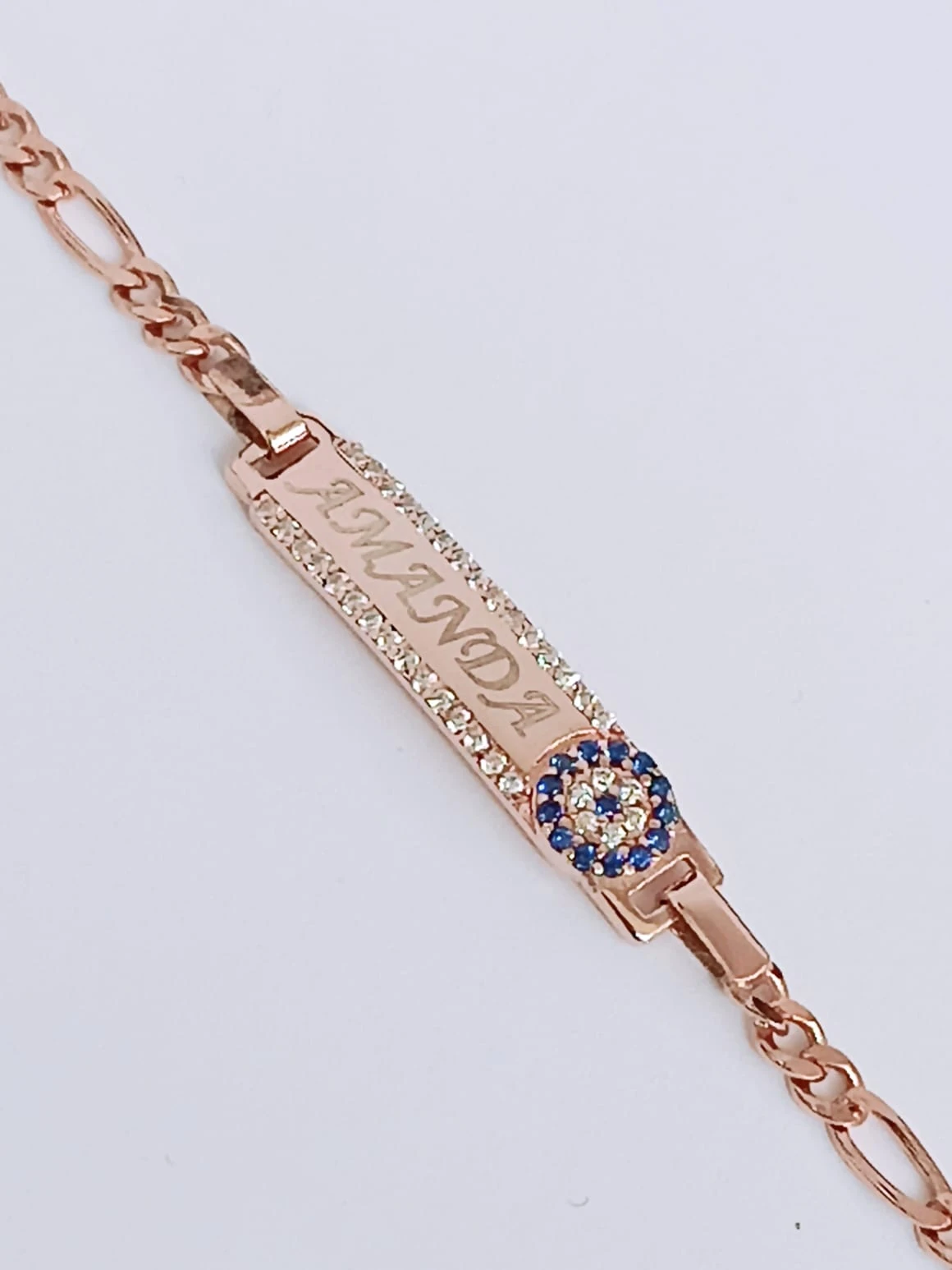 925 Ayar Gümüş  Zirkon Taşlı Nazar Boncuklu  Kişiye Özel  Figaro Zincir Çocuk Bileklik