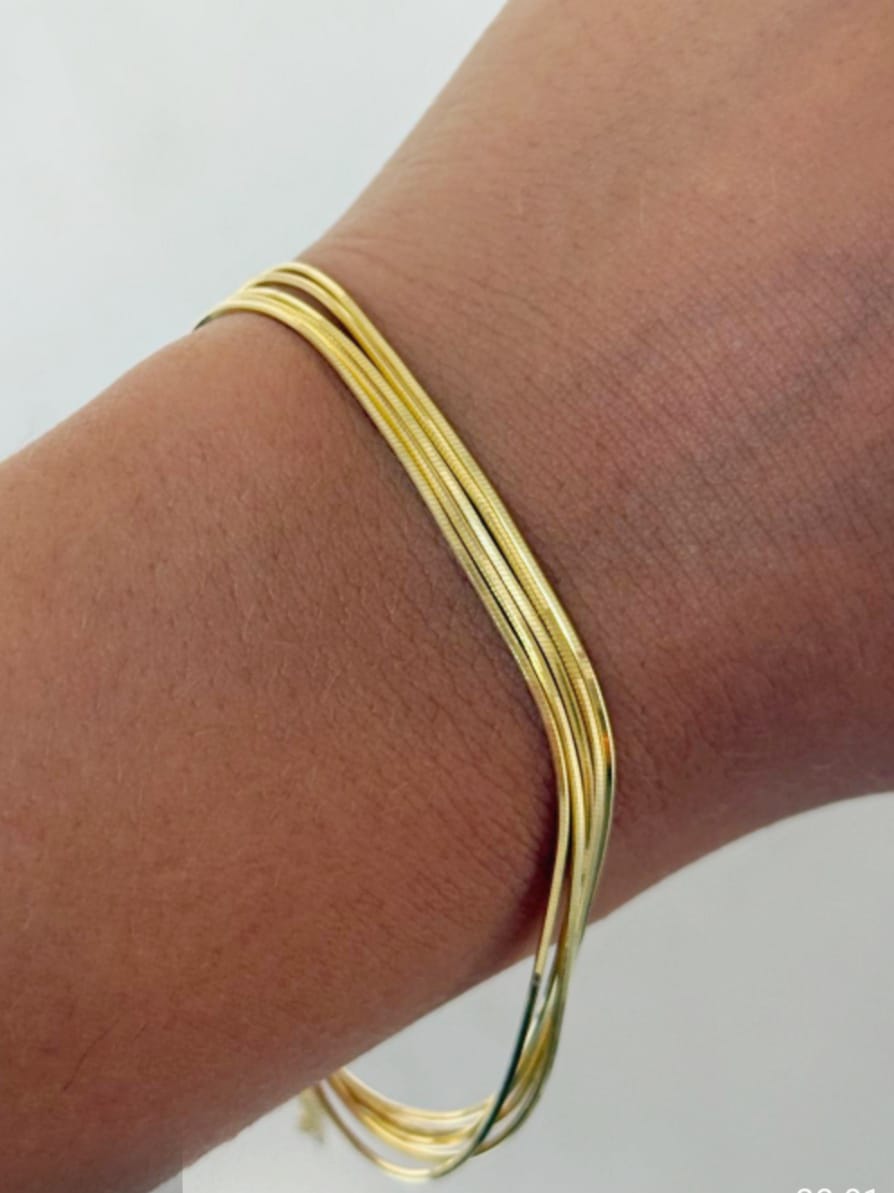 925 Ayar Gümüş 5 Yılan zincirli  Golden Stream Bileklik 