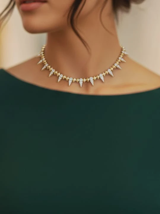 925 Ayar Gümüş Altın Kaplama Zirkon Taşlı Tasarım Gerdanlık