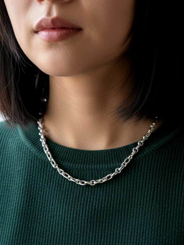 925 Ayar Gümüş Özel Yapım Katmanlı  Halkalı Kalın  Fors Zincir Kolye 