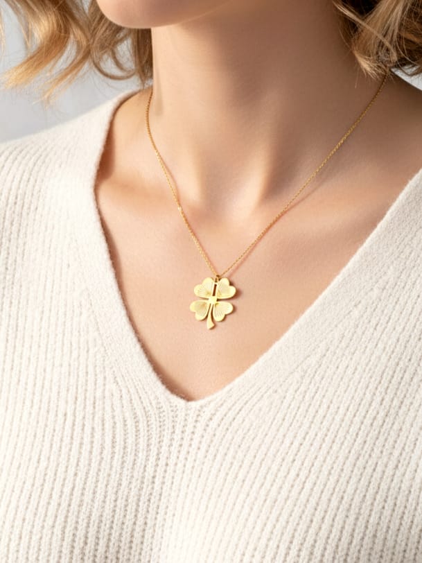 925 Ayar Gümüş 4 Yapraklı Yonca Şans Kolye 