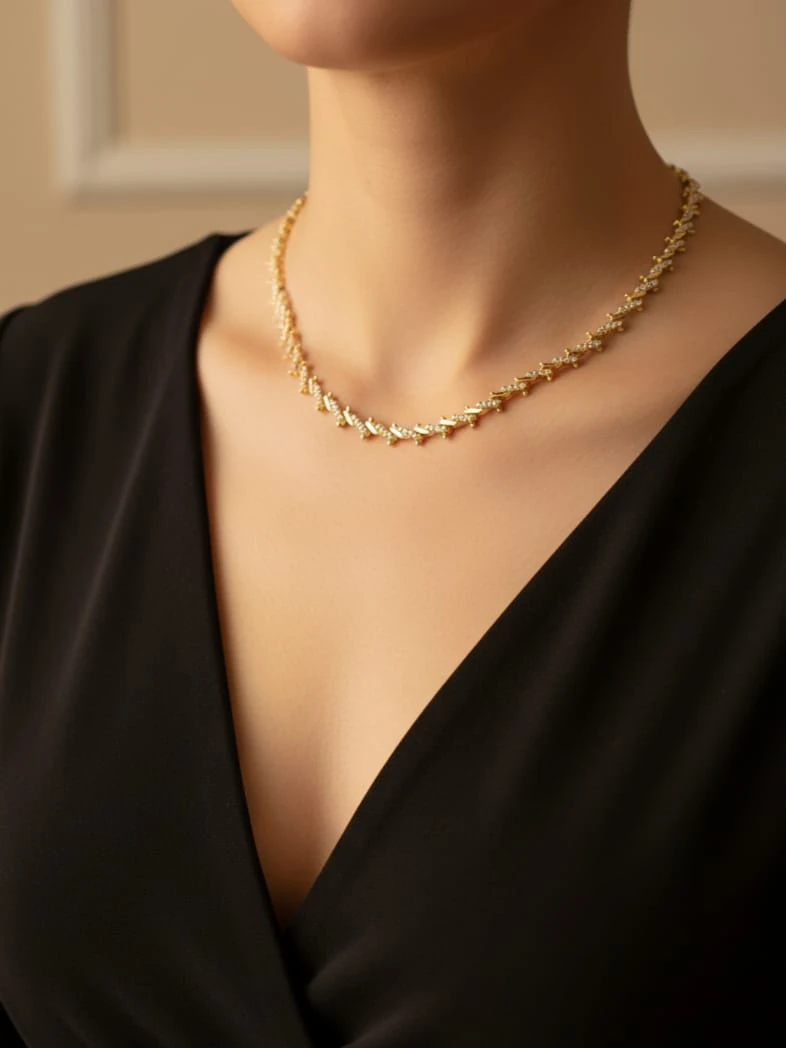 925 Ayar Gümüş El Yapımı Altın Kaplama Tasarım Gerdanlık