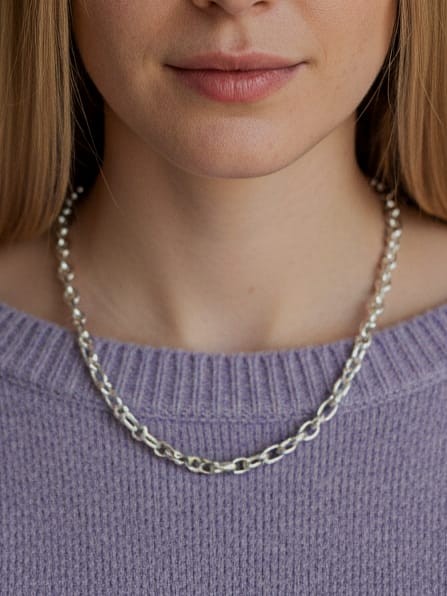 925 Ayar Gümüş Özel Yapım Katmanlı  Halkalı Kalın  Fors Zincir Kolye 