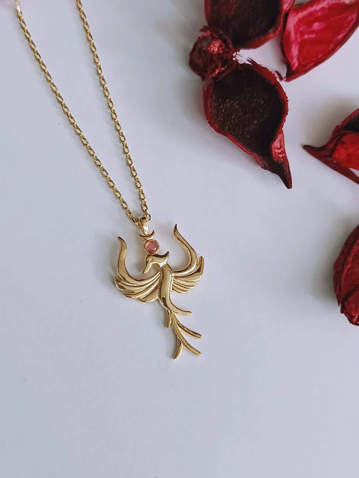 925 Ayar Gümüş Turmaline Taşlı Anka Kuşu Kolye