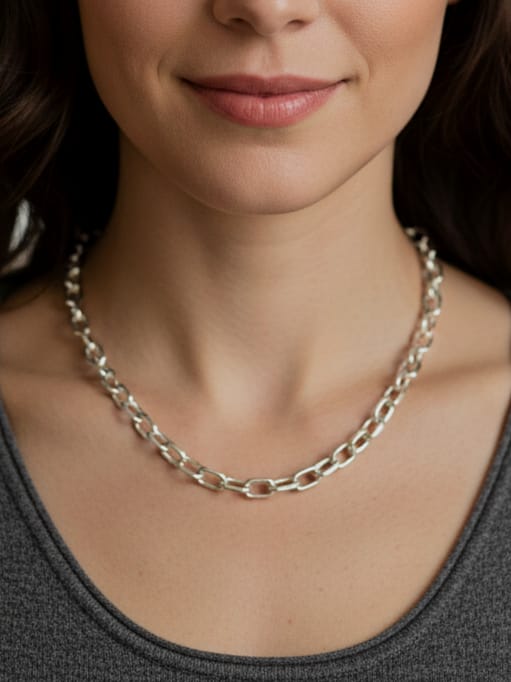 925 Ayar Gümüş Kalın Kare Ataç Katmanlı Zincir Kolye