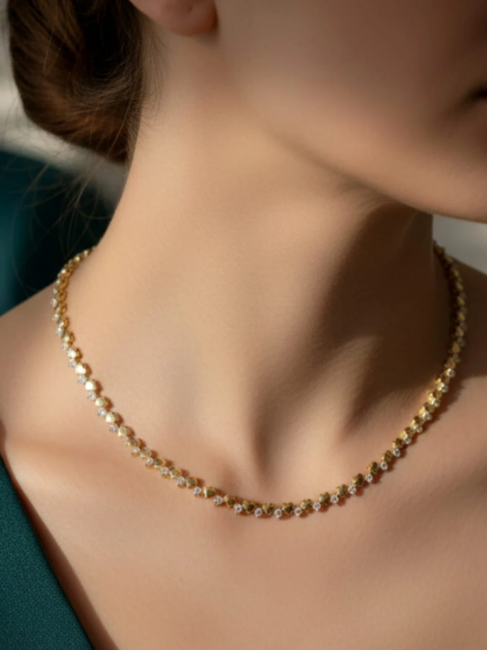 925 Ayar Gümüş El Yapımı Altın Kaplama Tasarım Gerdanlık