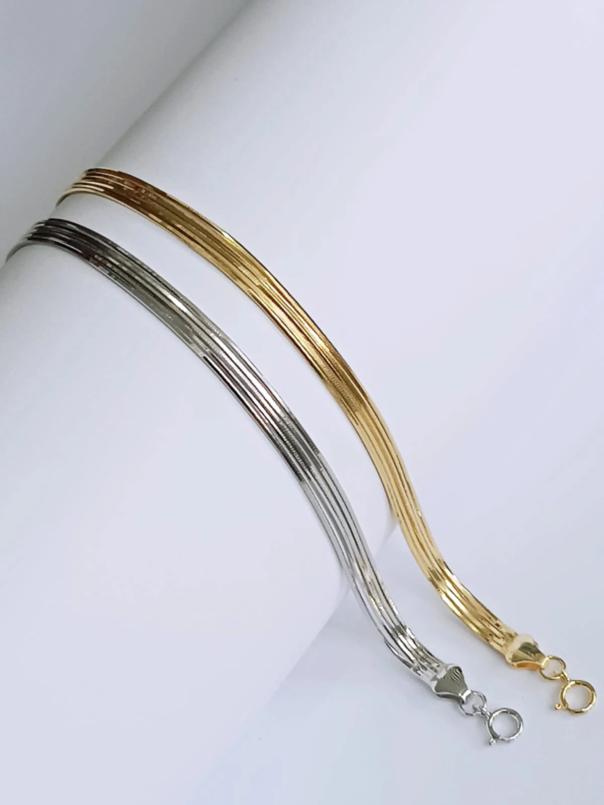 925 Ayar Gümüş 5 Yılan zincirli  Golden Stream Bileklik 