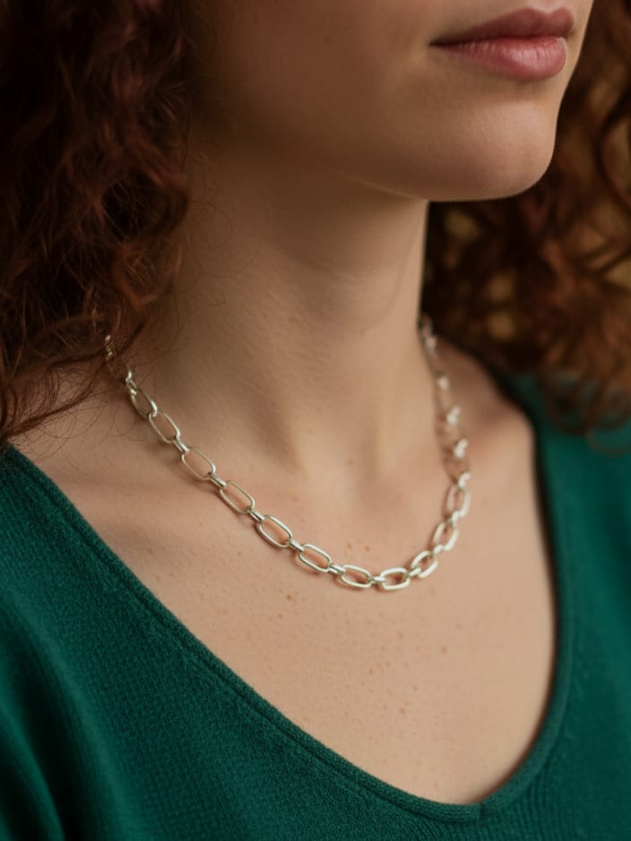 925 Ayar Gümüş Oval Halkalı Katmanlı Kalın Zincir 