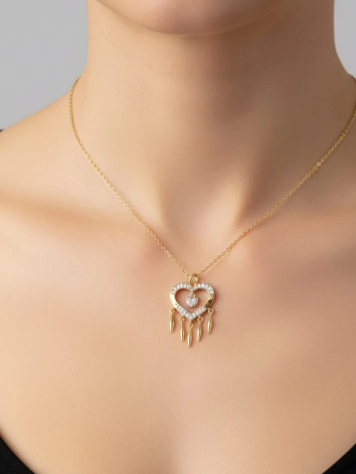 9256 Ayar Gümüş Zirkon Taşlı  Glimmer Drop Kalp Kolye