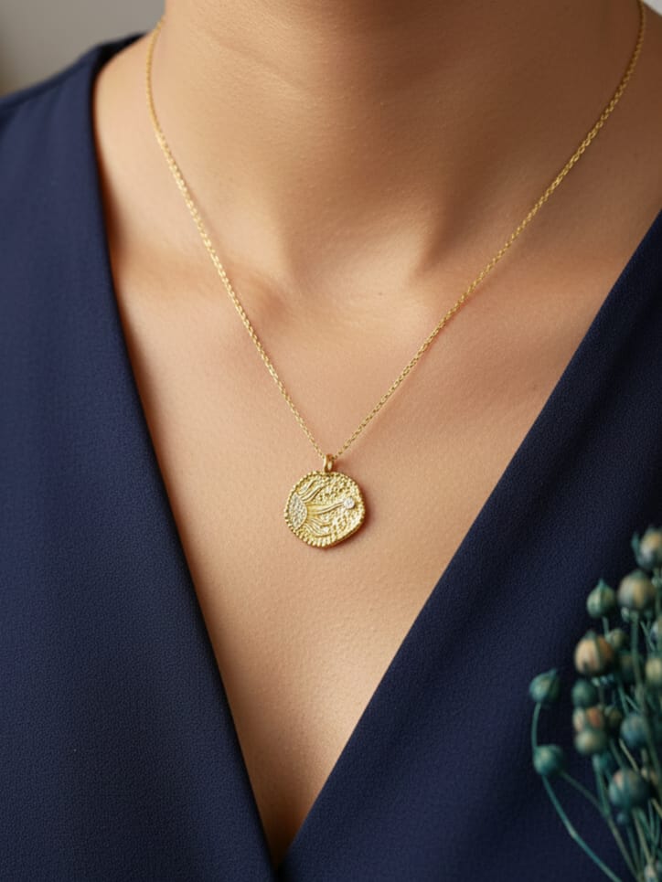 925 Ayar Gümüş Zirkon Taşlı Golden Dawn Kolye