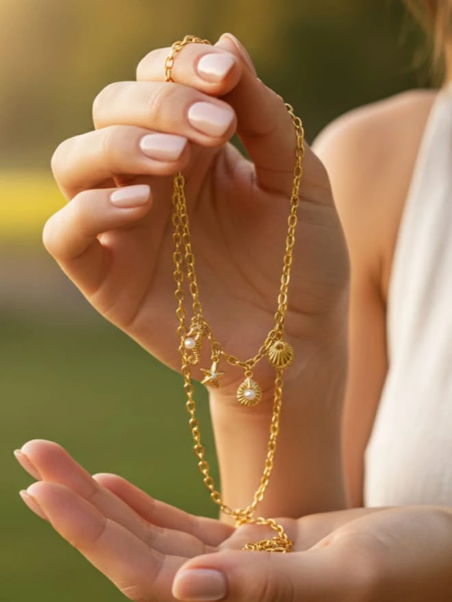 925 Ayar Gümüş  İnci Doğal Taşlı Ocean Charm Kolye