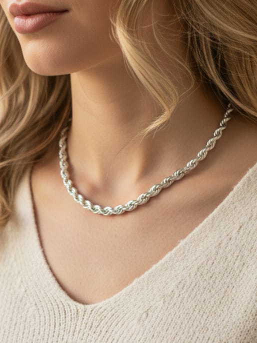 925 Ayar Gümüş 5 mm Halat Burgu Zincir Kolye