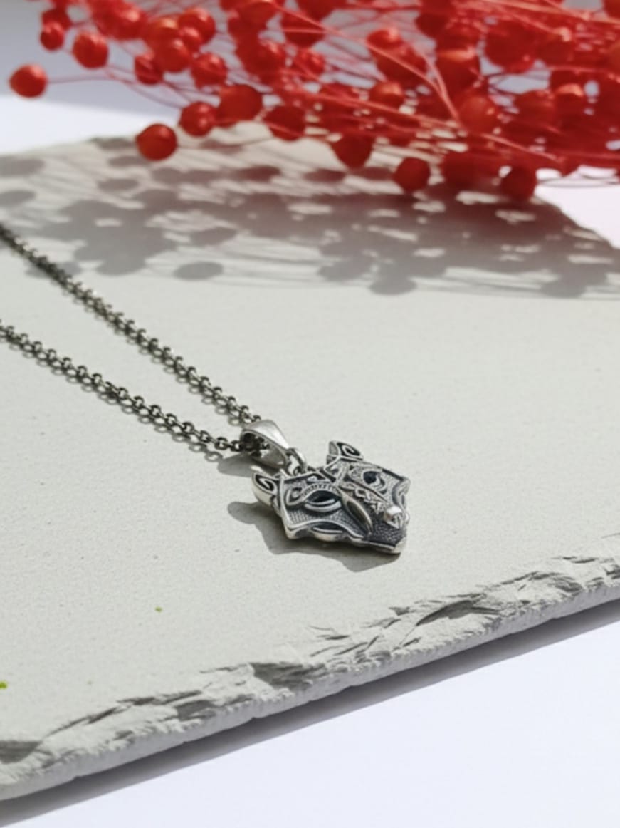 925 Gümüş , Unisex Türk Mitoloji Kurt Kolyesi
