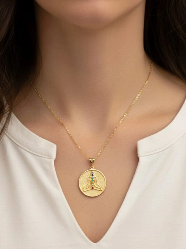 925 Ayar Gümüş 7 Çakra Taşlı Meditasyon Kolye