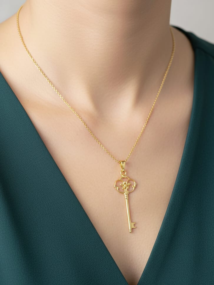 925 Ayar Gümüş Vintage Anahtar Kolye