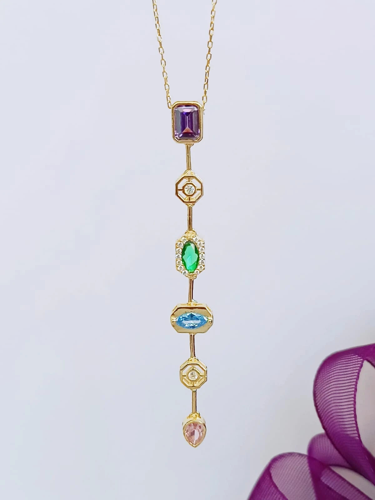 925 Ayar Gümüş Salkım Taşlı Kadın Y Kolye