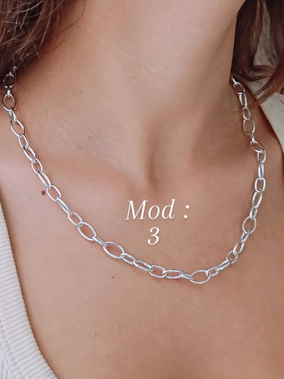 925 Ayar Gümüş Oval Halkalı Katmanlı Kalın Zincir Kolye