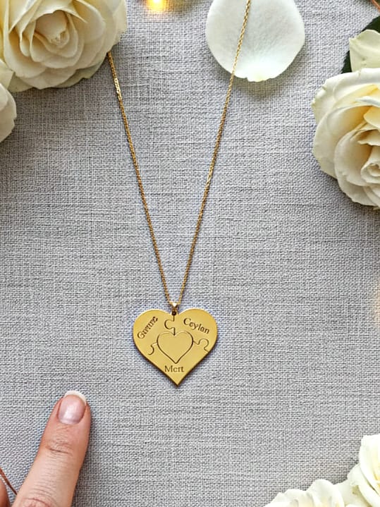 925 Ayar Gümüş Kişiye Özel  İsimli Tasarım Yap Boz Detaylı Kalp Kolye