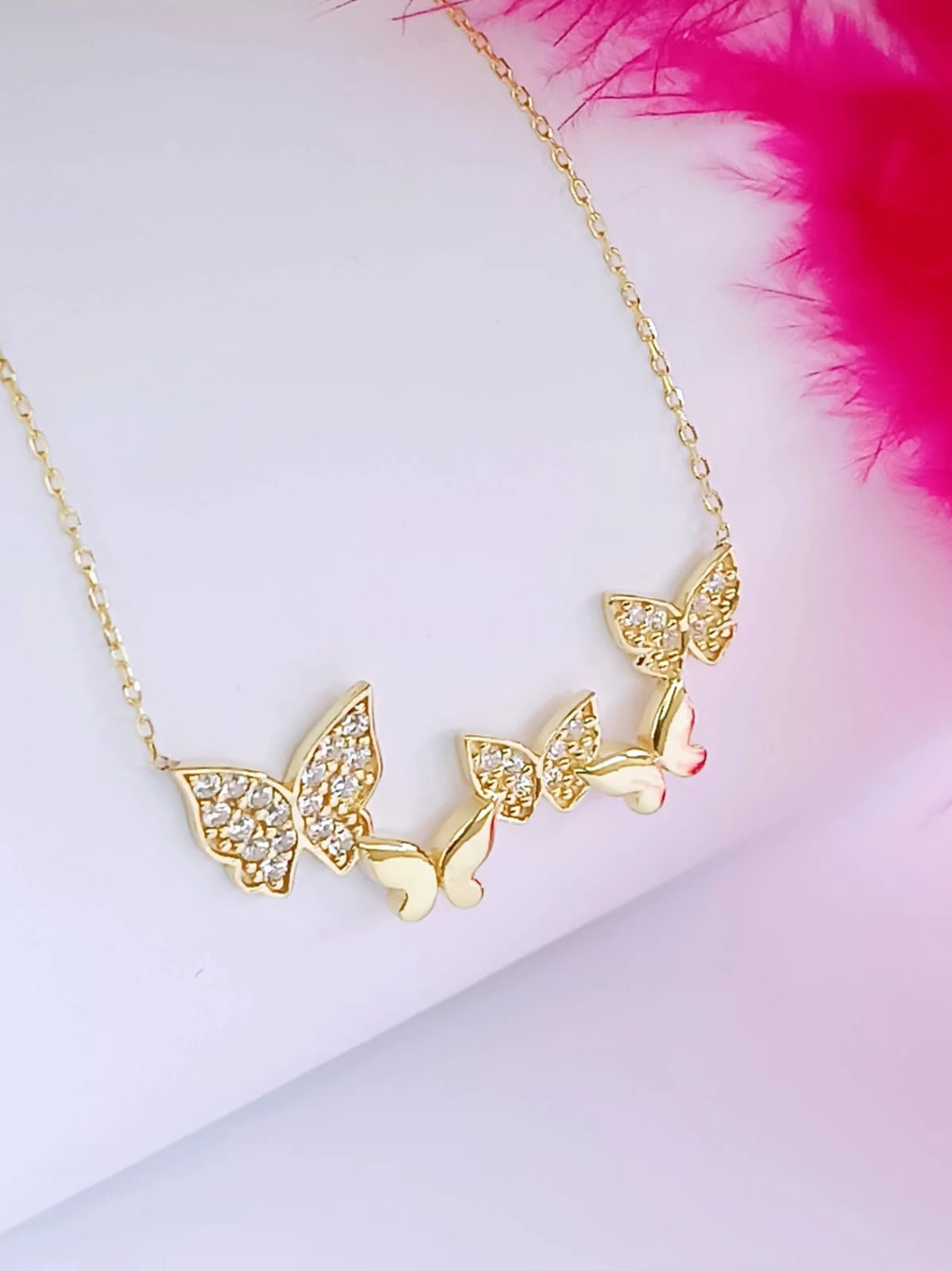 925 AyaR Gümüş Zirkon Taşlı Kelebekler Kolye