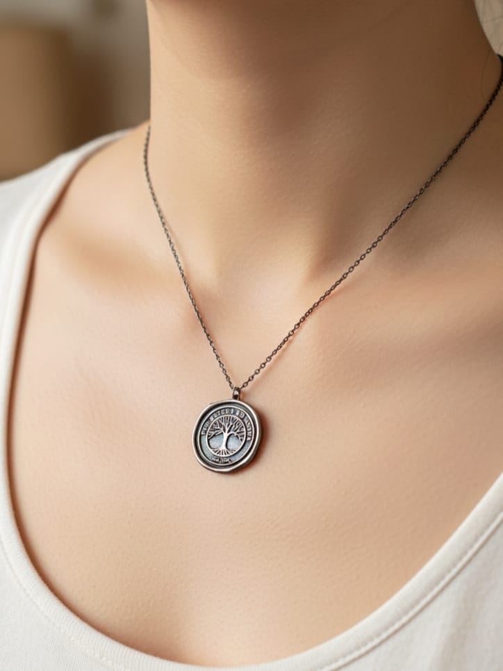 925 Ayar Gümüş Hayat Ağacı Latin Motto Mühür  Kolye , Zorluklar İçinden Yıldızlara Motivasyon Kolye