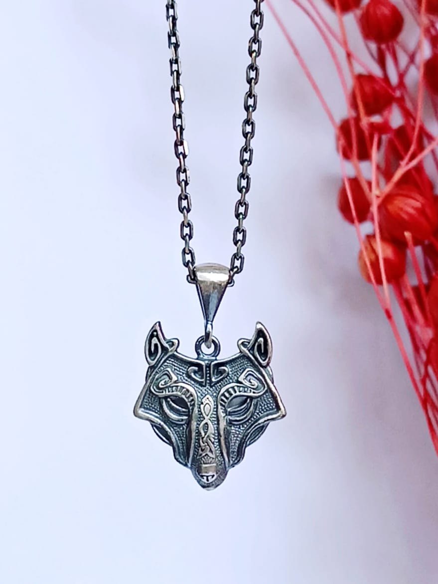 925 Gümüş , Unisex Türk Mitoloji Kurt Kolyesi