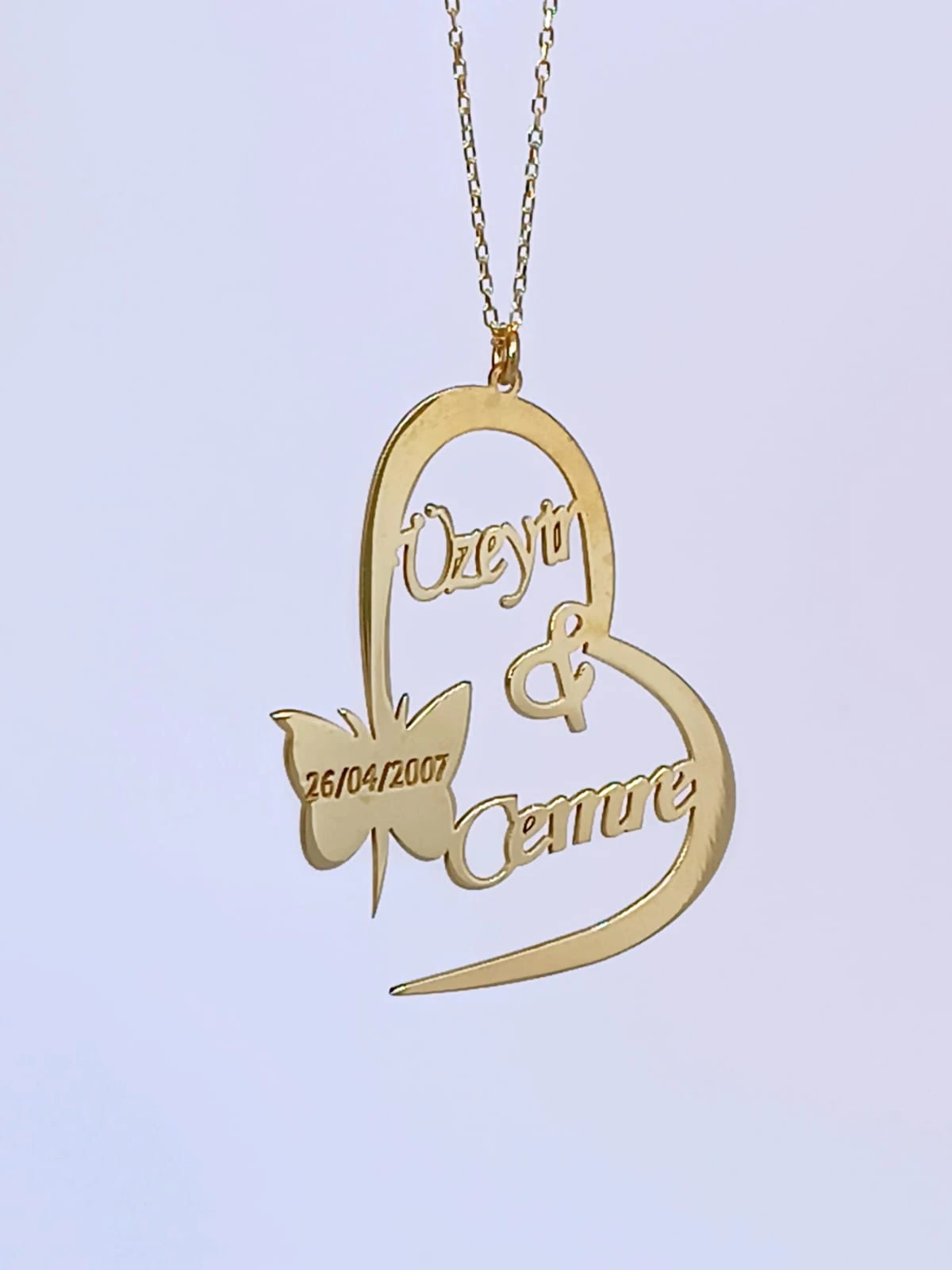 925 Ayar Gümüş Kişiye Özel 2 İsimli Kalp Kolye