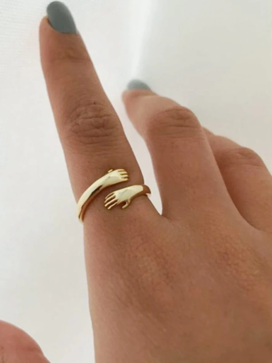 925 Ayar Gümüş Ayarlanabilen Sarılan Eller Yüzük