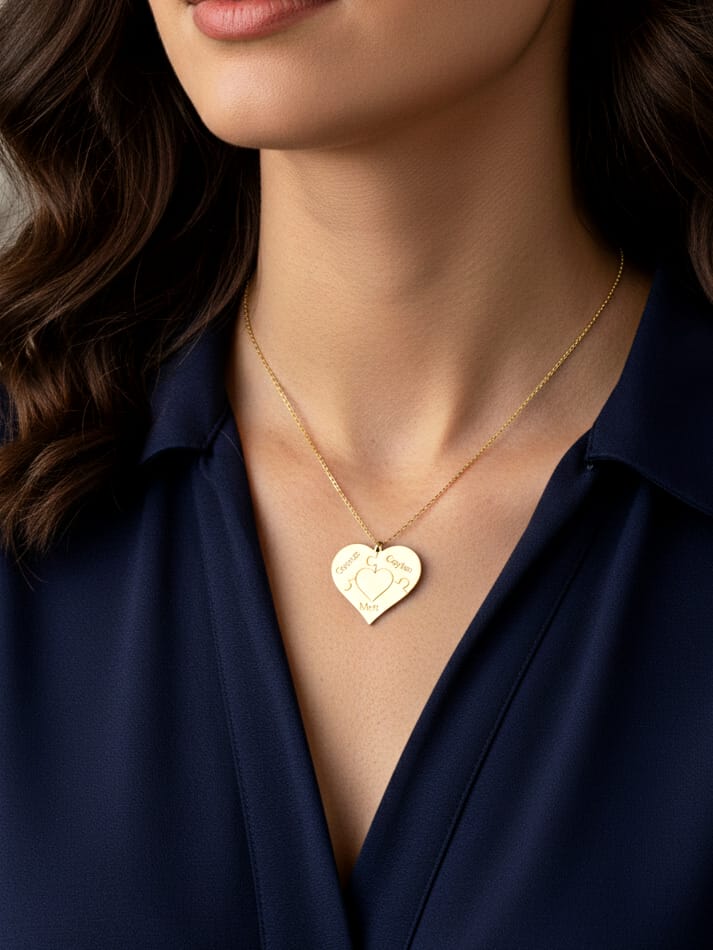 925 Ayar Gümüş Kişiye Özel  İsimli Tasarım Yap Boz Detaylı Kalp Kolye