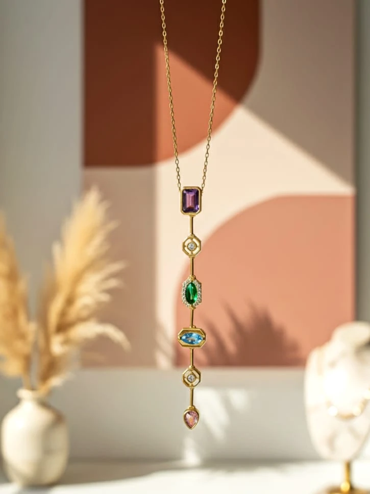 925 Ayar Gümüş Salkım Taşlı Kadın Y Kolye