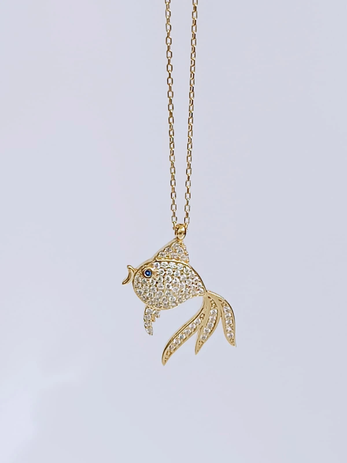 925 Ayar Gümül Beyaz Zirkon Taşlı Balık Kolye