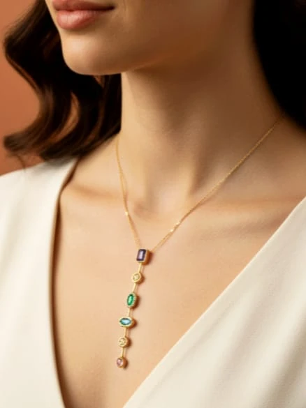 925 Ayar Gümüş Salkım Taşlı Kadın Y Kolye