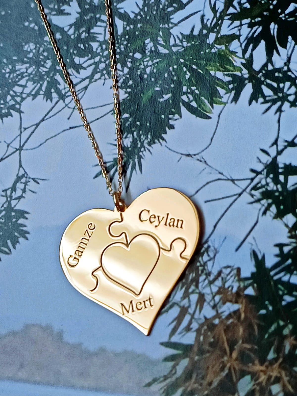 925 Ayar Gümüş Kişiye Özel  İsimli Tasarım Yap Boz Detaylı Kalp Kolye